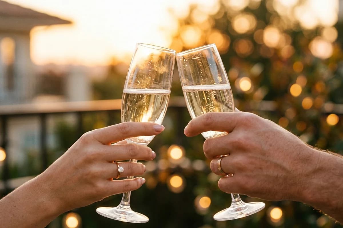 A champagne toast on a romantic Gold Coast beachfront getaway
